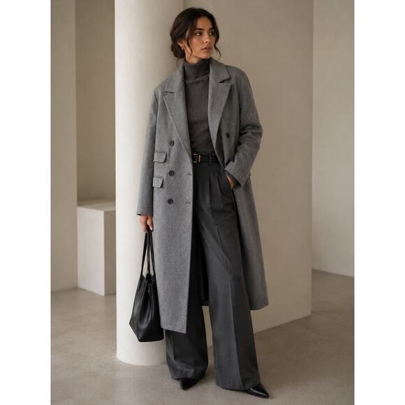 Other Jackets & Blazers - NWT Hot Fashion Gray Long Wool Blend Coat Double Breasted Maxi Coat M